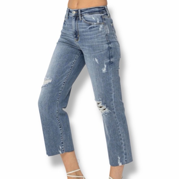 Judy Blue High Rise Distressed Wide Leg Crop Jeans Size 30 - Picture 3 of 9